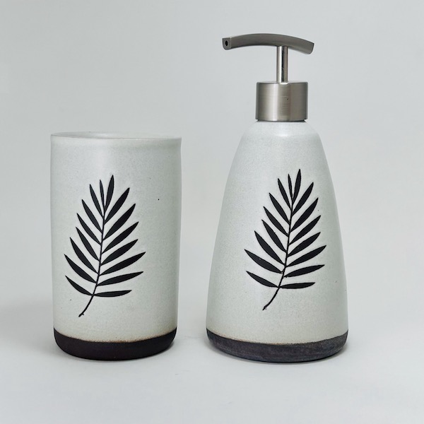 Blue Iris Studios Soap Dispenser and Cup